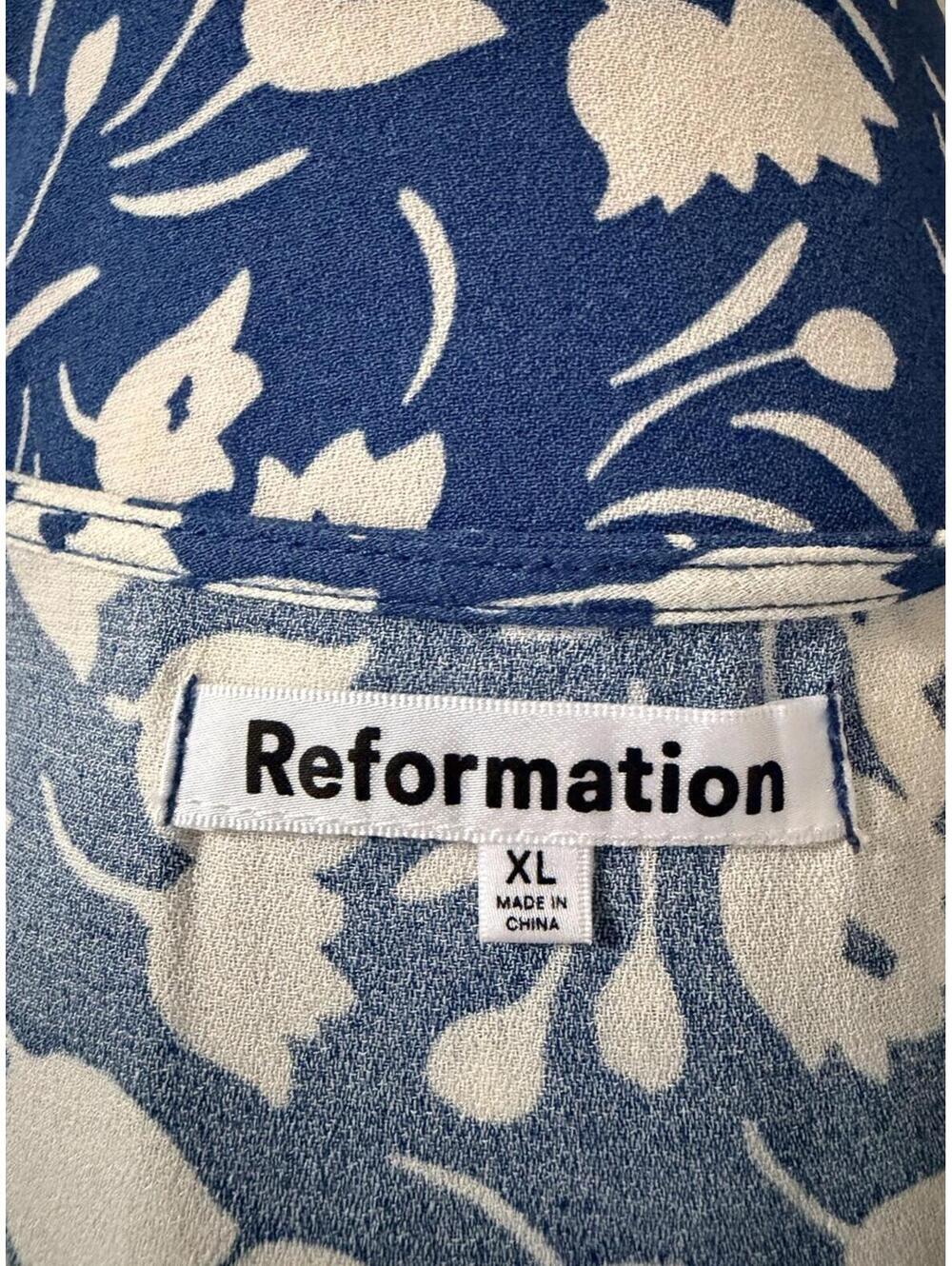 New Reformation Laurent Wrap Floral Print Short Sleeve Dress In Blue Multi Sz XL - Picture 8 of 10